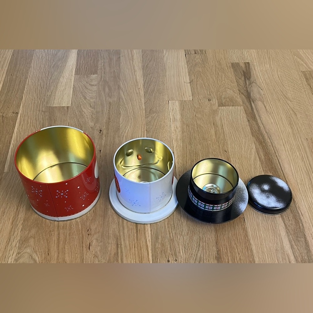 The Tin Box Company Snowman Three Compartment Tin Red, Green, White, Black - Picture 6 of 13